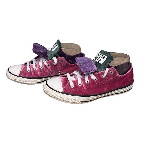 Converse All Star Pink Velvet Double Tongue Sneakers - Size 5 - Picture 1 of 7